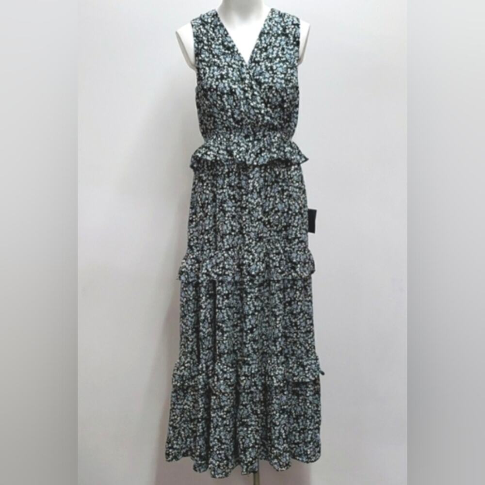 Lulus Spring in Your Step Black Floral Print Tiered Maxi Dress Women's Medium